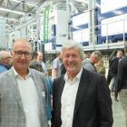 Luisetti Seeds production director Vincent Luisetti is with Agriculture Minister Damien O'Connor...