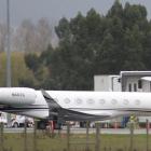 A Gulfstream Aerospace G650-ER private jet parked on the apron at Dunedin Airport yesterday....