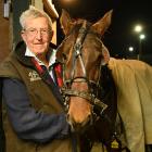 Trainer Lionel Sinnamon, of Omakau, with Southern Starr before race 2 at Forbury Park last night....