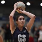 Otago Girls’ High School goal shoot Abby Harris (16) lines up a shot during her team’s Dunedin...