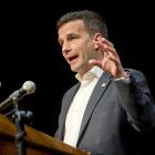 A crowd listens to Act New Zealand  leader David Seymour at the King’s and Queen’s Performing...