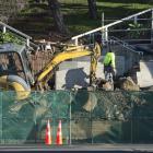 A digger waits on site on Tuesday morning at the long-awaited Archibald Baxter memorial at the...