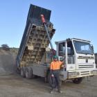 Blackhead Quarries quarry operator Gene Mace has a rest with the XCMG electric mining dump truck...