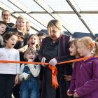 Energy and resources minister Dr Megan Woods with Halfmoon Bay School pupils yesterday...