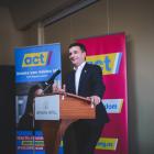 Act New Zealand leader David Seymour speaks to a crowd of about 90 people in Oamaru on Saturday....