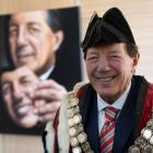 Mayor Shadbolt stands in front of his portrait. Photo: ODT files