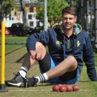 Otago seamer Travis Muller takes a break during a training session at Logan Park earlier this...