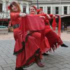 Preparing for the ‘‘Most Wuthering Heights Day Ever’’ event in the Octagon in Dunedin yesterday...