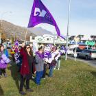 Nurses from Queenstown’s Lakes District Hospital protest at the Frankton roundabout yesterday....