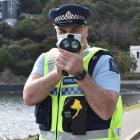 Acting Sergeant Tim Coudret, of Dunedin, carries out a speed spot-check in Vauxhall on Thursday...