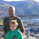 Dean Rankin with son Ethan (7) at the lookout in front of Wanaka’s War Memorial.PHOTO: KERRIE...