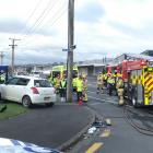 Emergency services gather at the scene of a car crash at the intersection of Midland and Timaru...