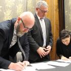 Signing a partnership at Ascot Park Hotel yesterday to deliver a whanau-centred model of primary...
