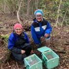 Barbara and Joy ready to open the boxes. PHOTO: JANE TANSELL