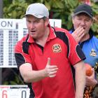Sean O’Neill (front) watches his bowl in his clash against Gary Lawson in the North East Valley...