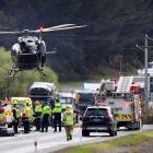A rescue helicopter arrives on the scene of a fatal three-vehicle crash south of Hawksbury...