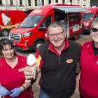 Mr Whippy Dunedin manager Carmen Copland (left) with Steve and Linda Mitchell in the Octagon on...