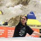 Anahera Cannell, of Alexandra, throws the fleece in a woolhandling heat at the Waimate Shears at...