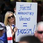 A protester in Wellington makes her feelings known about compulsory Covid vaccinations. PHOTO:...