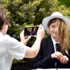 Filming a scene for the school’s short film festival are Columba College pupils (from left) Emily...