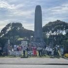 Protesters gathered at the Invercargill War Memorial this morning. Photo: Luisa Girao 