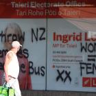 Taieri MP Ingrid Leary’s South Dunedin offices were tagged with anti-transgender graffiti on...