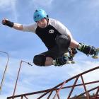 Getting aloft at the Thomas Burns Skate Park yesterday is roller skater Steve Ting (36), of...
