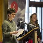 First-prize winner in the Published Poets category, Kerry Lane, reads from Uisge. PHOTOS: GERARD...