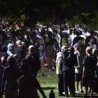 Young people gather near the Wanaka waterfront in their thousands on New Year's Eve. Photo:...