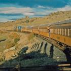 Last train as the shadows grow long, Manuherikia Valley, 29 4 1990. PHOTO: PAUL JEFFERY