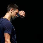 Novak Djokovic of Serbia is seen during a practice session ahead of the 2022 Australian Open....
