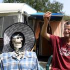 Lake Waihola Holiday Park resident Shane "Brownie" Brown checks his fishing gear beside "Bruce"...