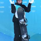 Zoi Sadowski-Synnott reacts after her run during the Women’s Snowboard Big Air qualification...