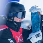 Ben Barclay waits for his score during the Men's Freeski Slopestyle Final at Genting Snow Park...