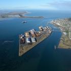 An aerial view of South Port at Bluff showing Tiwai Point aluminium smelter in the background....