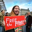 An activist joins a rally outside the Scottish Parliament in support of the Scottish Government’s...