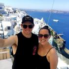Tom Latham on the iconic Greek island, Santorini, with wife Nicole. Photo: Supplied