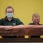 Green Island School pupils Iris Telfer (12) and Reko Fallows-McFadyen (11) wear facemasks on...