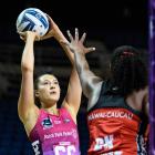 Steel player George Fisher in action during the ANZ Premiership netball match between the Tactix...