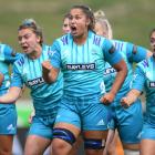 Marcelle Parkes, of Matatu, leads the challenge before her team’s Super Rugby Aupiki preseason...