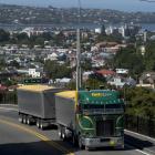A truck and trailer leaves Dunedin heading North. PHOTO: GERARD O'BRIEN