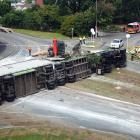 A truck crash at the intersection of Pine Hill Rd and Great King St in Dunedin in 2017...