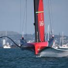 Emirates Team New Zealand leads Luna Rossa Prada Pirelli in America’s Cup racing on Waitemata...