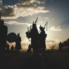The North Otago Highland Pipe Band performs at sunset on Good Friday last year. PHOTO: REBECCA RYAN