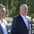 National Party leader Christopher Luxon (right) in Queenstown on Thursday with Southland MP...