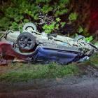 The man trapped in the wreckage of this car survived. Photo: Supplied