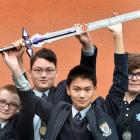 Holding up the trophy sword for the Southern Rocket Masters Open Competition are King’s High...