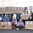 Dunedin New Zealand Nurses Organisation members take part in a national launch yesterday of a...