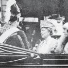 Queen Mary (centre) and Elizabeth of Bavaria, queen consort of Belgium drive to the Royal Palace,...
