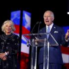 Prince Charles speaks to the crowd during Queen Elizabeth's Platinum Jubilee concert in front of...